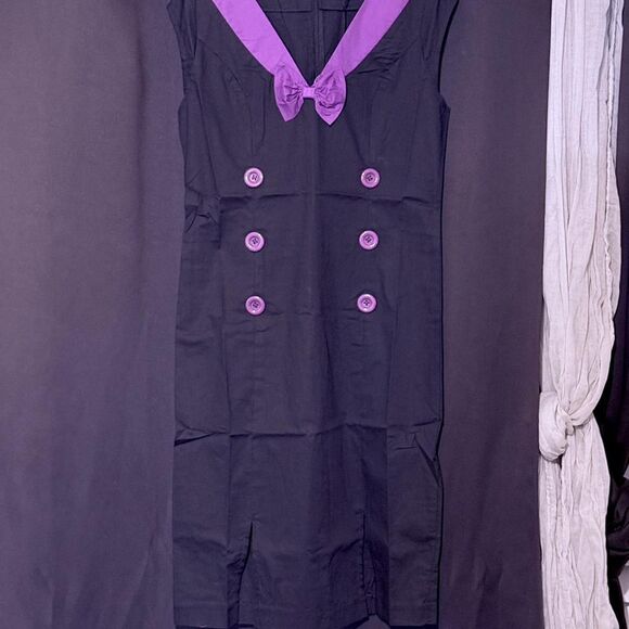 Sourpuss Black and Purple Pencil Dress Size M - Picture 4 of 5